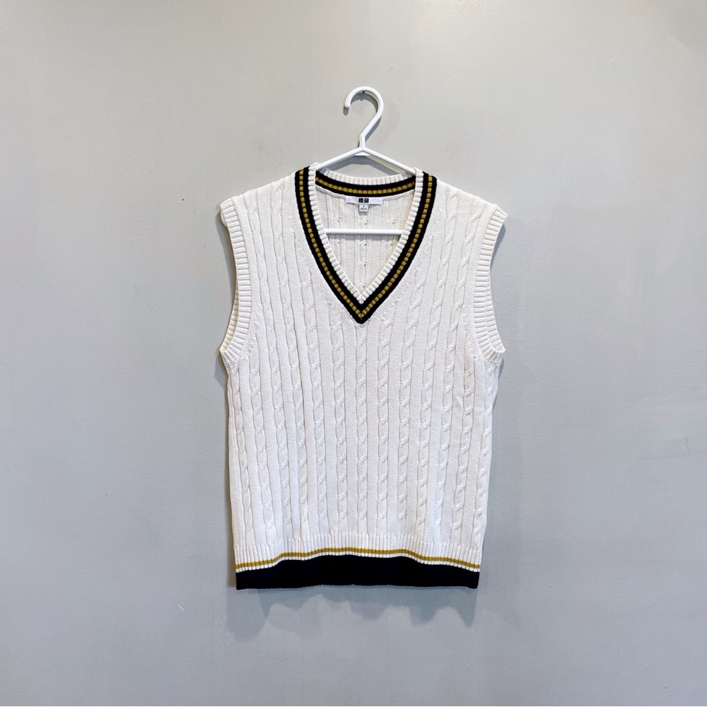 Uniqlo Ivory Knit Vest with Black and Yellow Accents